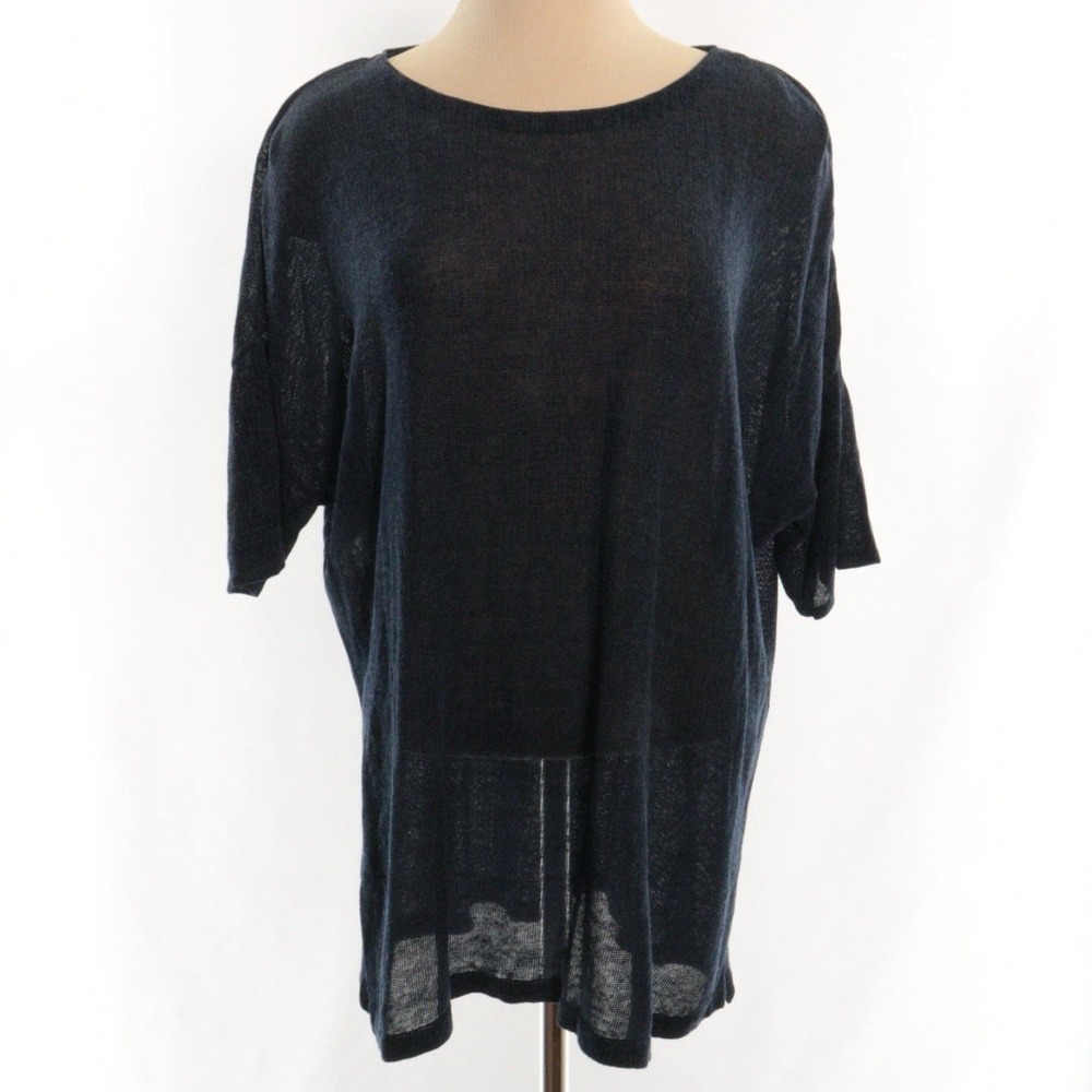 J.Jill Pure Jill Tunic Top M Petite Blue Short Sleeve Linen Blend Airy Tunic